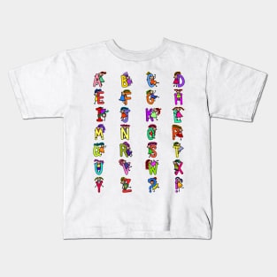 Whole Alphabet for girls alphabet Kids Colorful Cartoon Character Kids T-Shirt